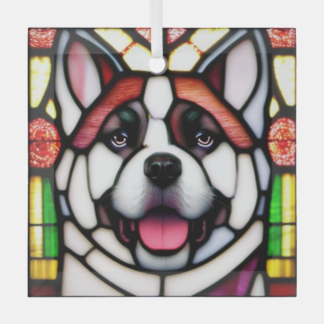 Akita ‚Stains Glass‘ Ornament Aus Glas (Vorderseite)