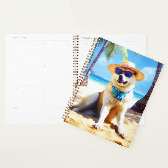 Akita sur la plage, cadeau d'été pour les amoureux (Devant avec enveloppe)