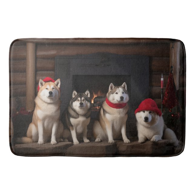 Akita von der Feuerstelle Weihnachten Badematte (Vorderseite)