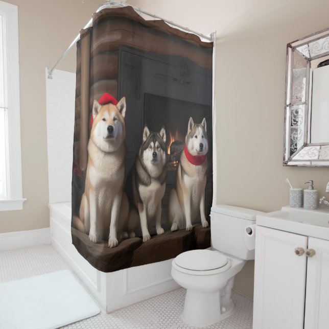 Akita von der Feuerstelle Weihnachten Duschvorhang (Beispiel)