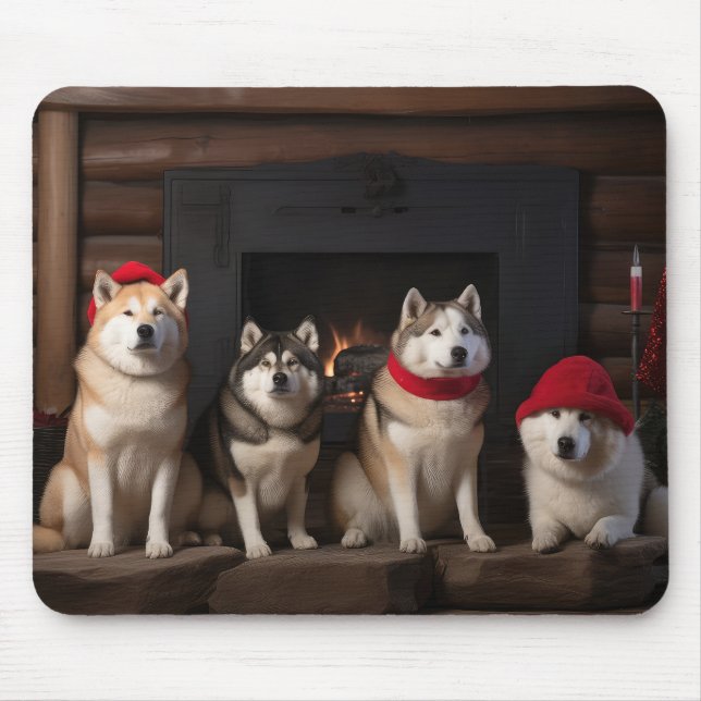 Akita von der Feuerstelle Weihnachten Mousepad (Vorne)