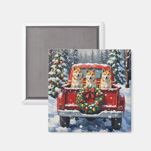 Akita Weihnachten Roter LKW Urlaub Magnet