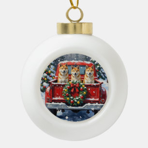 Akita Weihnachten Rotes Lastwagen Ferien Keramik Kugel-Ornament