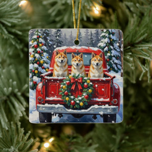 Akita Weihnachten Rotes Lastwagen Ferien Keramikornament