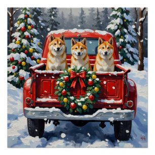 Akita Weihnachten Rotes Lastwagen Ferien Poster