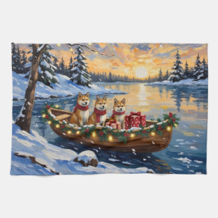 Akita Weihnachtsboot Urlaub Geschirrtuch