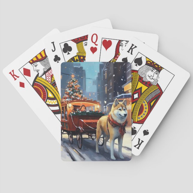 Akita Weihnachtsfeiertage Spielkarten (Rückseite)