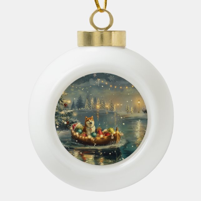 Akita Weihnachtsfest Reise Keramik Kugel-Ornament (Vorderseite)