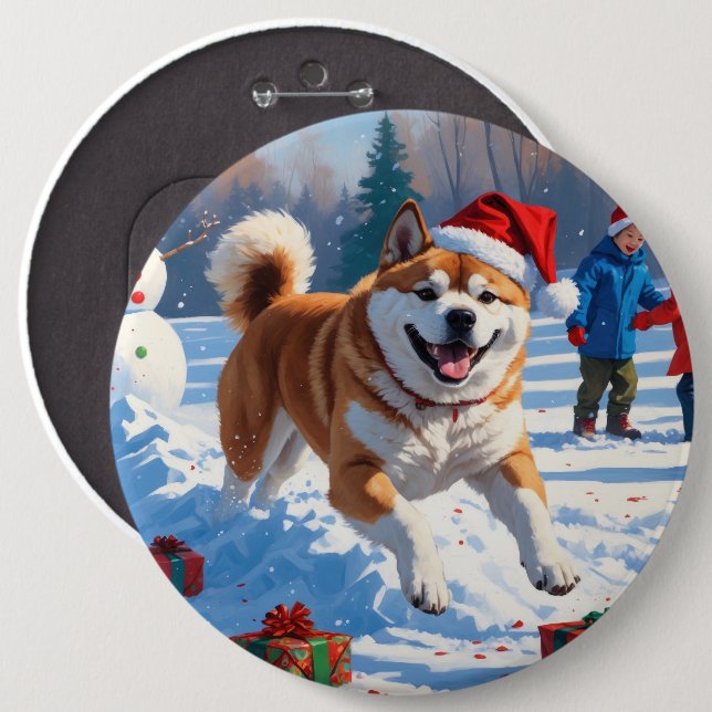 Akita Weihnachtsfest Schneeszene Button (Vorne & Hinten)