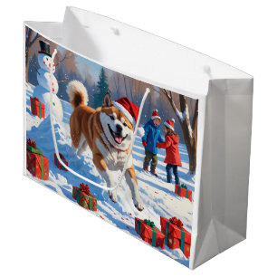 Akita Weihnachtsfestliche Schneeszene  Große Geschenktüte