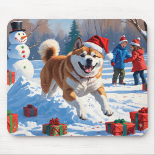 Akita Weihnachtsfestliche Schneeszene  Mousepad