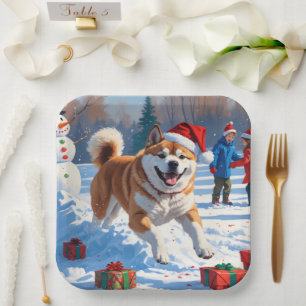 Akita Weihnachtsfestliche Schneeszene Pappteller