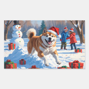 Akita Weihnachtsfestliche Schneeszene  Rechteckiger Aufkleber