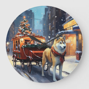 Akita Weihnachtsfestzeit Große Wanduhr
