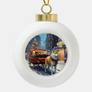 Akita Weihnachtsfestzeit Keramik Kugel-Ornament