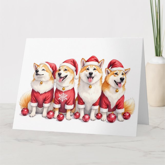 Akita-Weihnachtskleid mit Santa-Hut Karte (Vorderseite)
