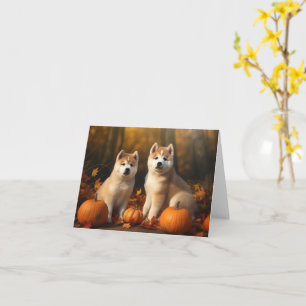 Akita Welpe Herbstfreude Kürbis Karte
