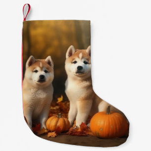 Akita Welpe Herbstfreude Kürbis Kleiner Weihnachtsstrumpf