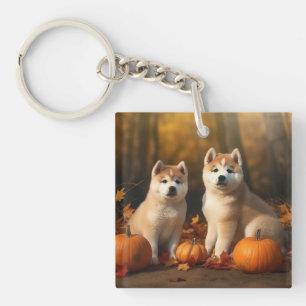 Akita Welpe Herbstfreude Kürbis Schlüsselanhänger