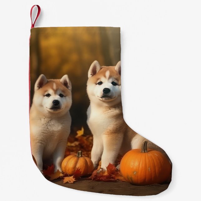 Akita Welppy Autumn Delight Pumpkin Kleiner Weihnachtsstrumpf (Vorderseite)