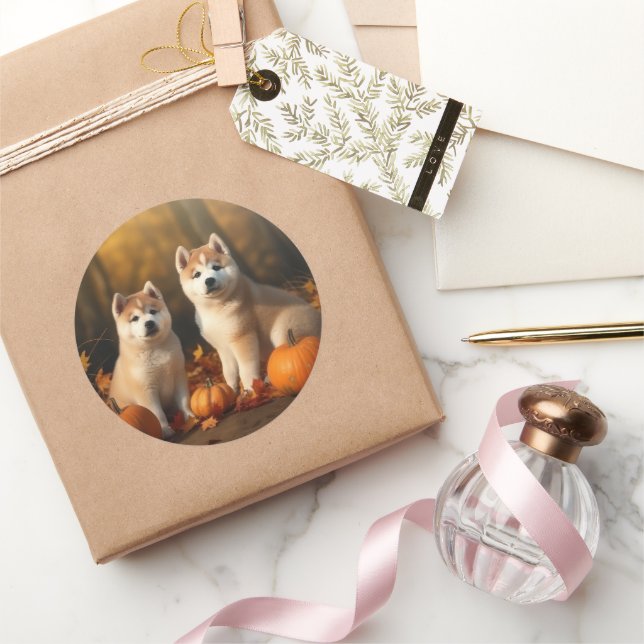 Akita Welppy Autumn Delight Pumpkin Runder Aufkleber (Schenken)
