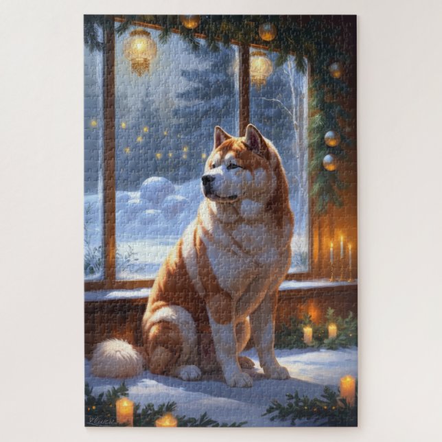 Akita With Christmas Lights Holiday (Vertikal)