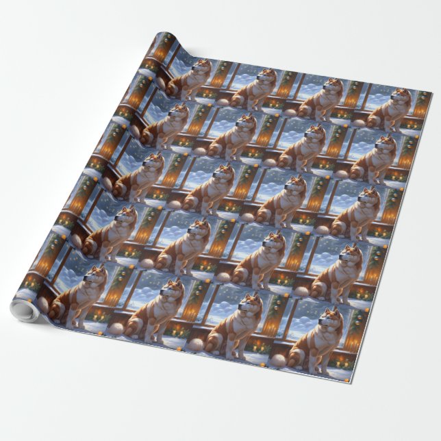 Akita With Christmas Lights Holiday Geschenkpapier (Ungerollt)