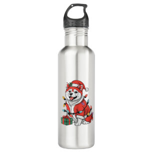 Akita Xmas Lighting Santa Akita Dog Weihnachten Edelstahlflasche