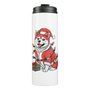 Akita Xmas Lighting Santa Akita Dog Weihnachten Thermosbecher