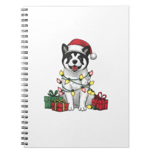 Akita Xmas Lighting Weihnachtsmannmütze Akita Dog  Notizblock