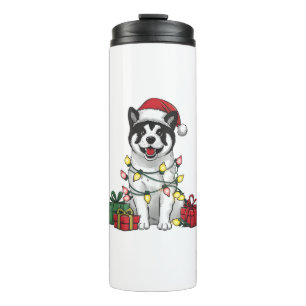 Akita Xmas Lighting Weihnachtsmannmütze Akita Dog Thermosbecher