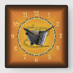 Akkordeon auf musikalischer Schriftrolle und Russe Quadratische Wanduhr