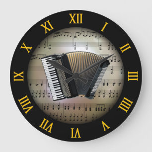 Akkordeon ~ Hintergrund "Der musikalische Planet"  Große Wanduhr