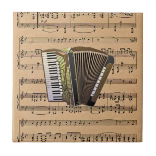 Akkordeon mit Notenen-Hintergrund Fliese
