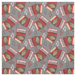 Akkordeons und Musical Notes Grau and Red Pattern Stoff