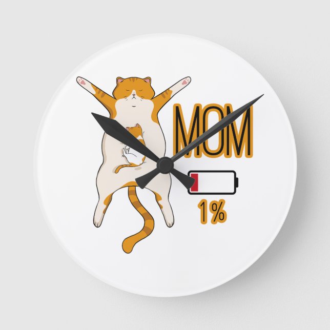 Akku der Katzenbatterie mit geringer Mama Runde Wanduhr (Vorderseite)
