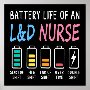 Akku-Lebensdauer eines L&D-Krankenschwester Humor Poster