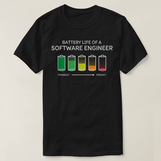 Akkulaufzeit eines Entwicklers von Freunden T-Shirt (Design vorne)