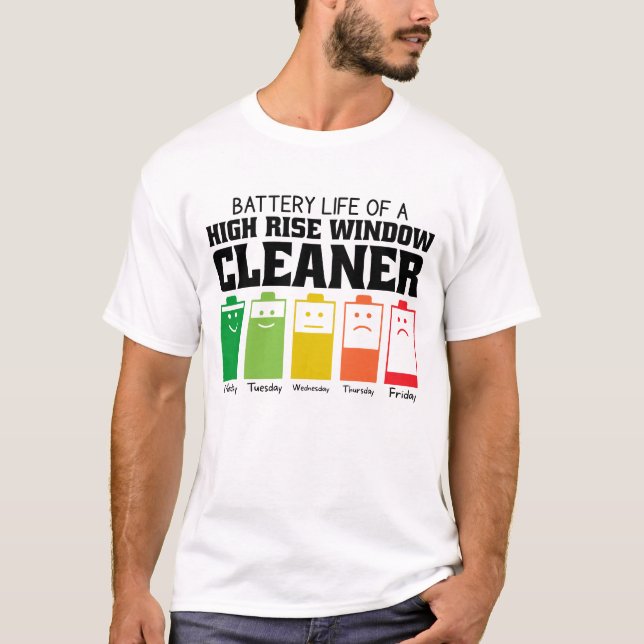 Akkulaufzeit eines hochauflösenden Fensterreiniger T-Shirt (Vorderseite)