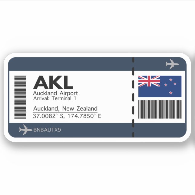AKL Auckland Boarding Pass - New Zealand Ticket Aufkleber (Vorderseite)