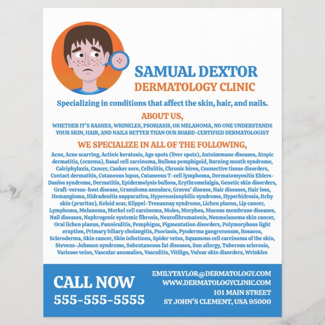 Akne Design, Dermatologe, Klinik für Dermatologie Flyer (Vorne)