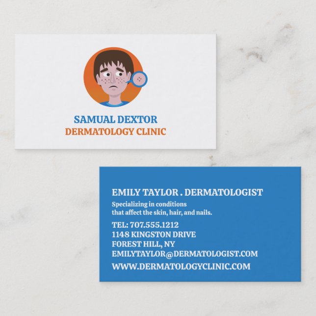 Akne Design, Dermatologe, Klinik für Dermatologie Visitenkarte (Vorne/Hinten)