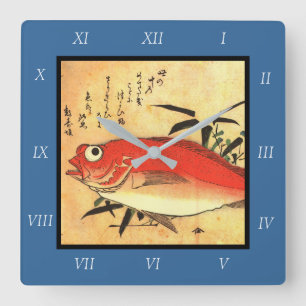 Akodai - Hiroshige's Colorful Japanese Fish Print Quadratische Wanduhr