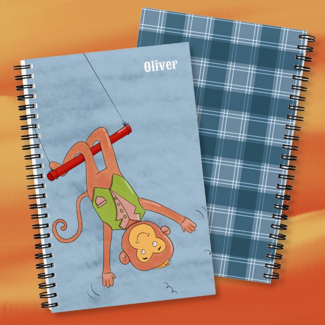 Akrobat Zirkus Affe Kind Spiralblock Notizbuch (Acrobat circus monkey kid blue personalized spiral notebook . )