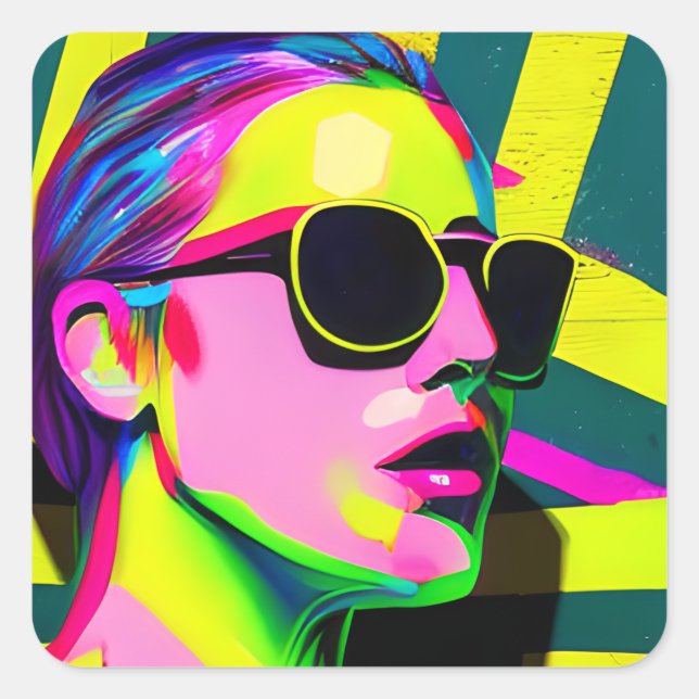 Akrogene Frau in Sonnenbrille Moderne Kunst Quadratischer Aufkleber (Vorderseite)