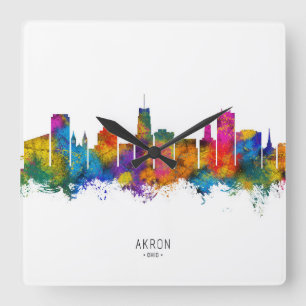 Akron Ohio Skyline Quadratische Wanduhr