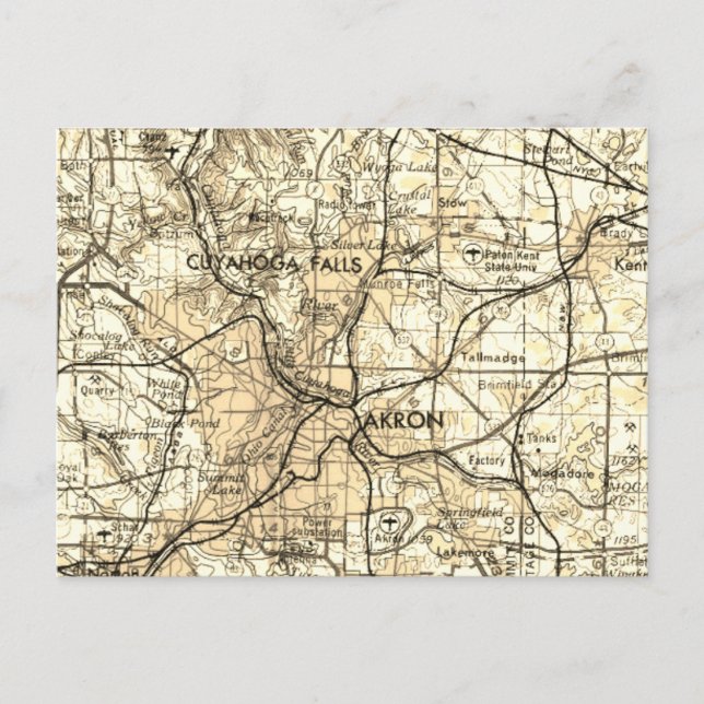 Akron Ohio Vintag Map Postkarte (Vorderseite)