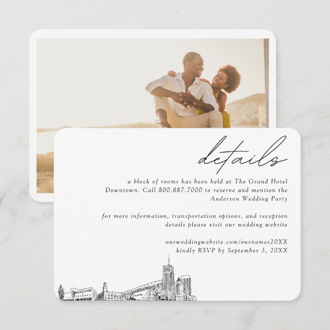 Akron Wedding Hotel Zimmerblockdetails Begleitkarte (Vorne/Hinten)