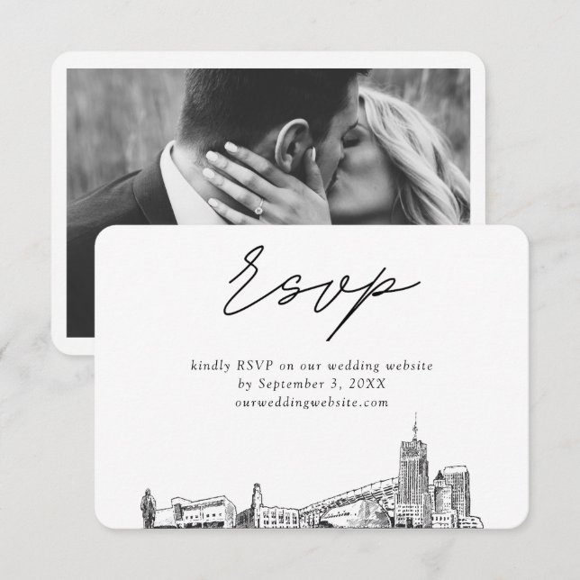 Akron Wedding Minimalistisch Sketch UAWG Begleitkarte (Vorne/Hinten)