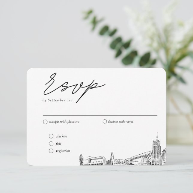 Akron Wedding Traditionelle UAWG Meal Optionen Begleitkarte (Stehend Vorderseite)